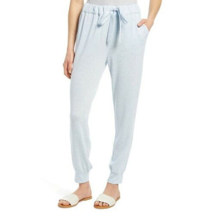 1.STATE NWT Pale Blue Heather Cozy Knit Joggers Drawstring Pants Size Large