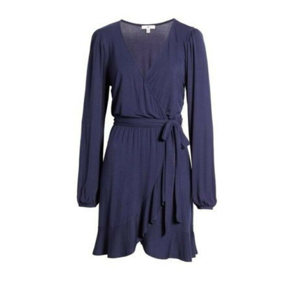 BP. Long Sleeve Faux Wrap V-Neck Casual Dress Size Medium Navy Blue Salute NWT