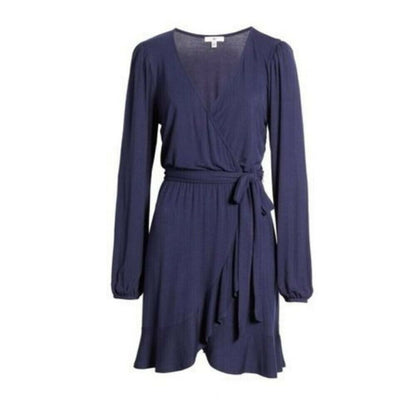 BP. Long Sleeve Faux Wrap V-Neck Casual Dress Size Medium Navy Blue Salute NWT