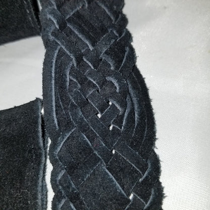 Vintage Black Suede Braided Basketweave Boho Chic O-Ring Wide Belt Large