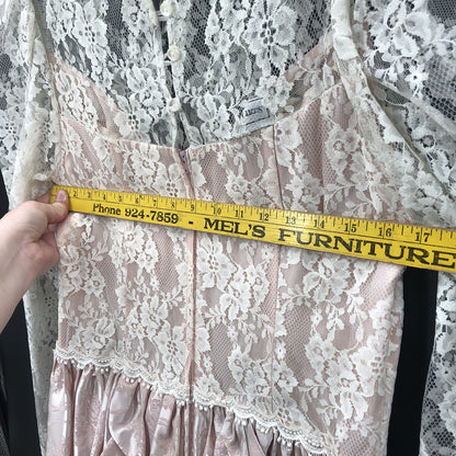 Vintage Scott McClintock Pink Jacquard Lace Drop Waist Bustle Dress 14 Prom Glam