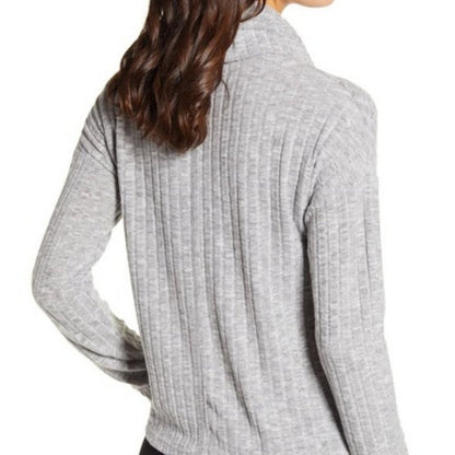 Bp Cozy Ribbed Turtleneck Top Relaxed Fit Long Sleeve Grey Heather Size Small