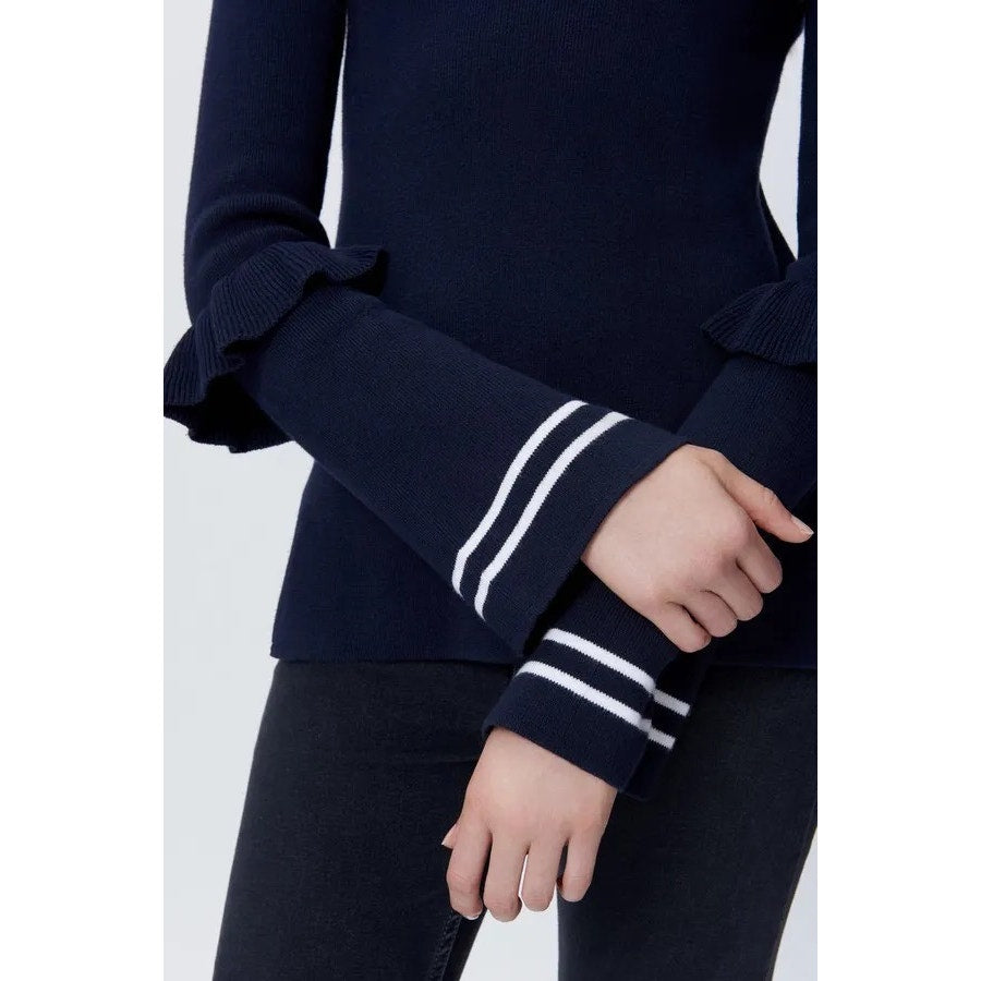 Rebecca Minkoff NWT Navy Cara Ruffle Bell Sleeve Sweater Size XS