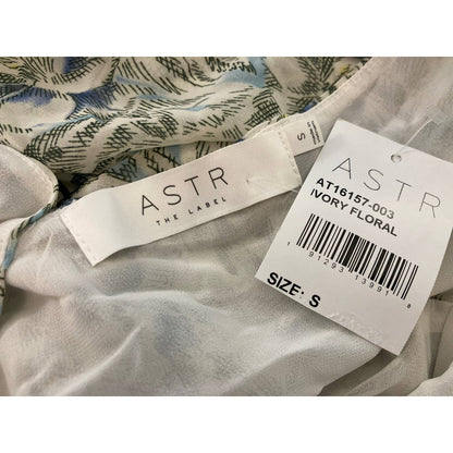 Astr Surplice Double V-Neck Puff Sleeve BodySuit Sz Small in Ivory Floral NWT
