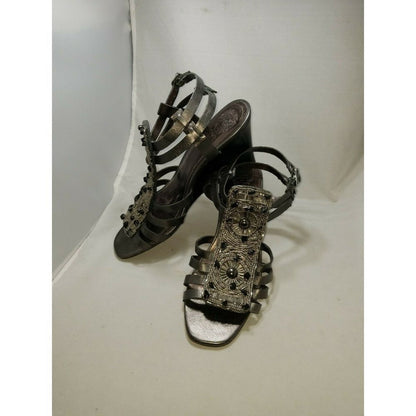 Vince Camuto women's Wedge Sandals PEWTER leather Beaded size 8B Strappy 38EU