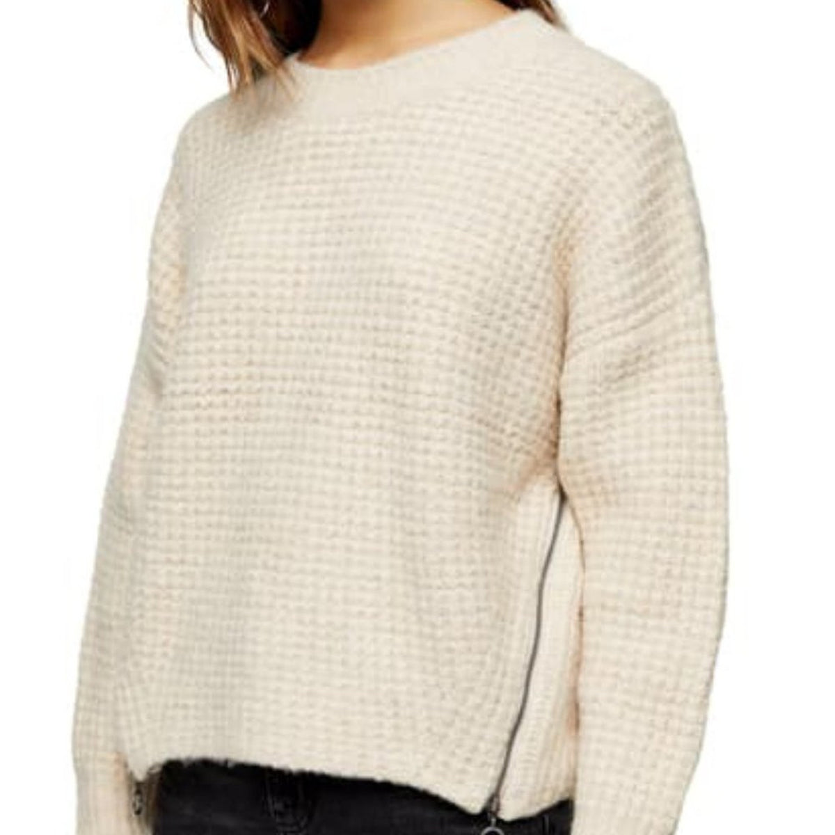 TOPSHOP small Waffle Knit Sweater Crew Neck Long Sleeve Oatmeal NEW long sleeve