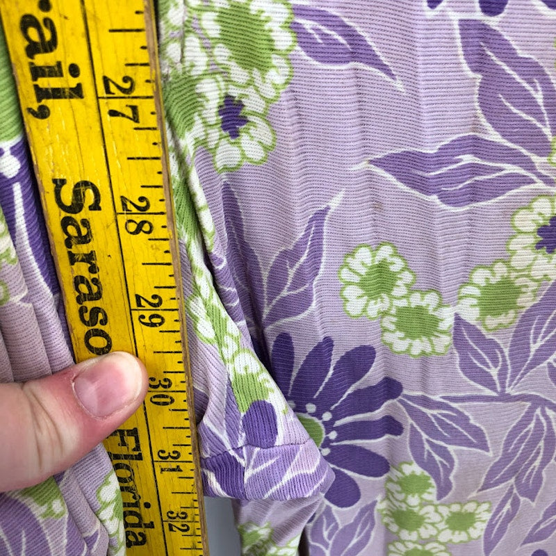 Vintage purple yellow floral Pantsuit Sleeveless Belted Polyester Funky 1960s
