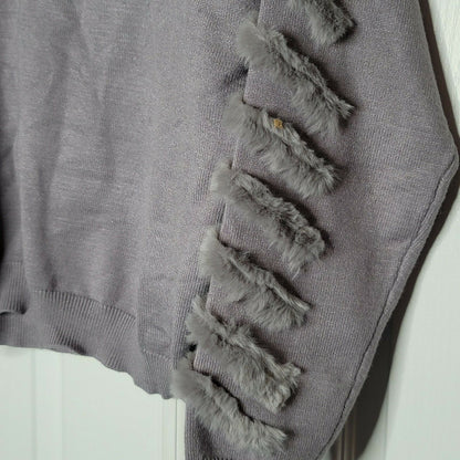 Michelle Nicole Cliche Faux Fur Sleeve Pullover Knit Sweater Long Sleeves Size Large