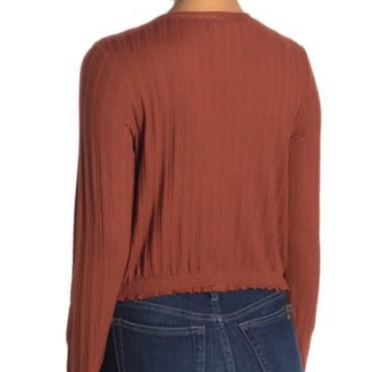 Abound Pointelle Knit Crop V-Neck Sweater Large Cardigan Rust Button front
