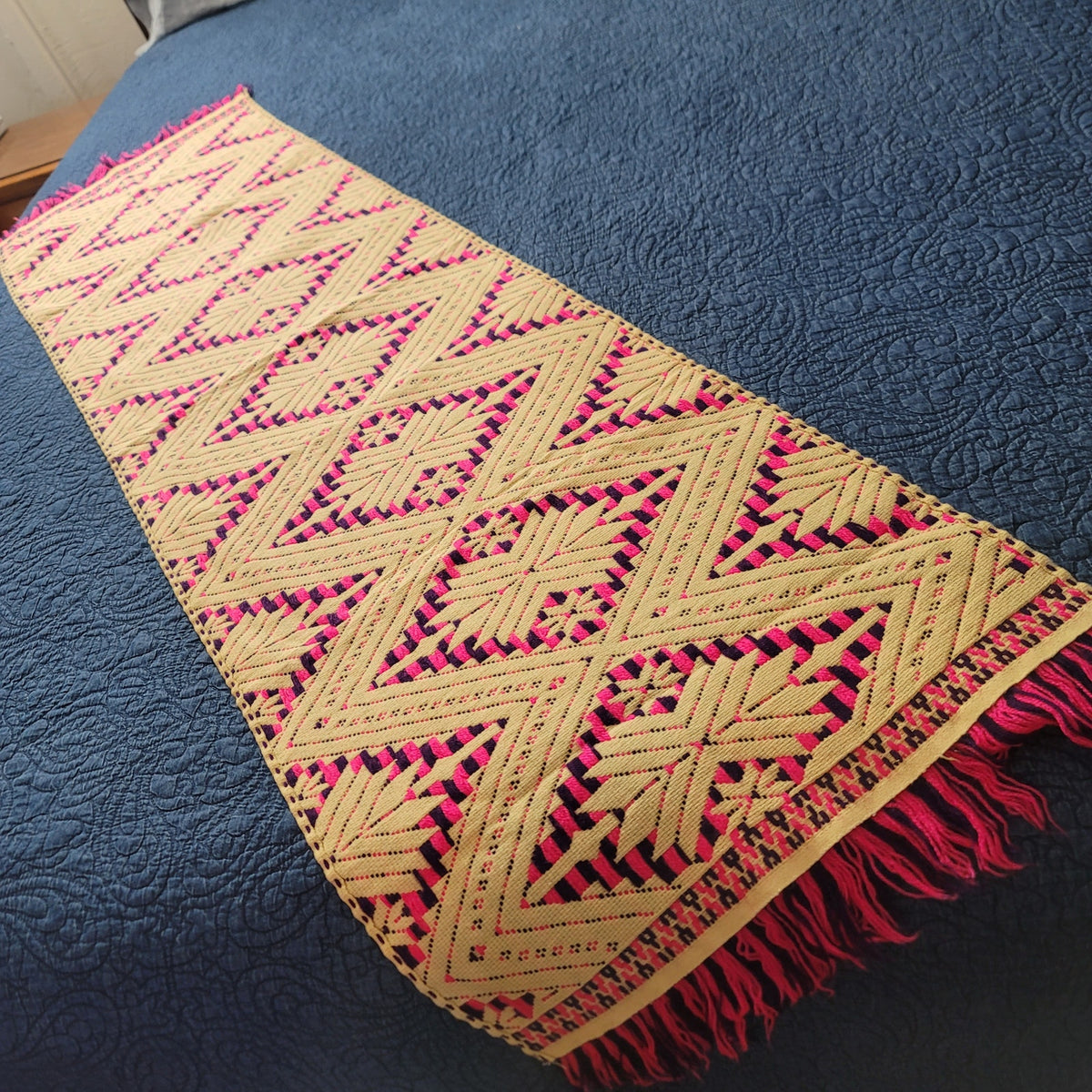 Handmade OAXACAN Table Bed Console Dresser Runner Embroidery Geometric Linens