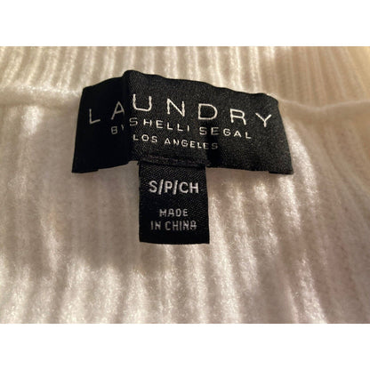 Laundry by Shelli Segal Rib Knit Button Front V-Neck Sweater Sz Small Ivory NWT