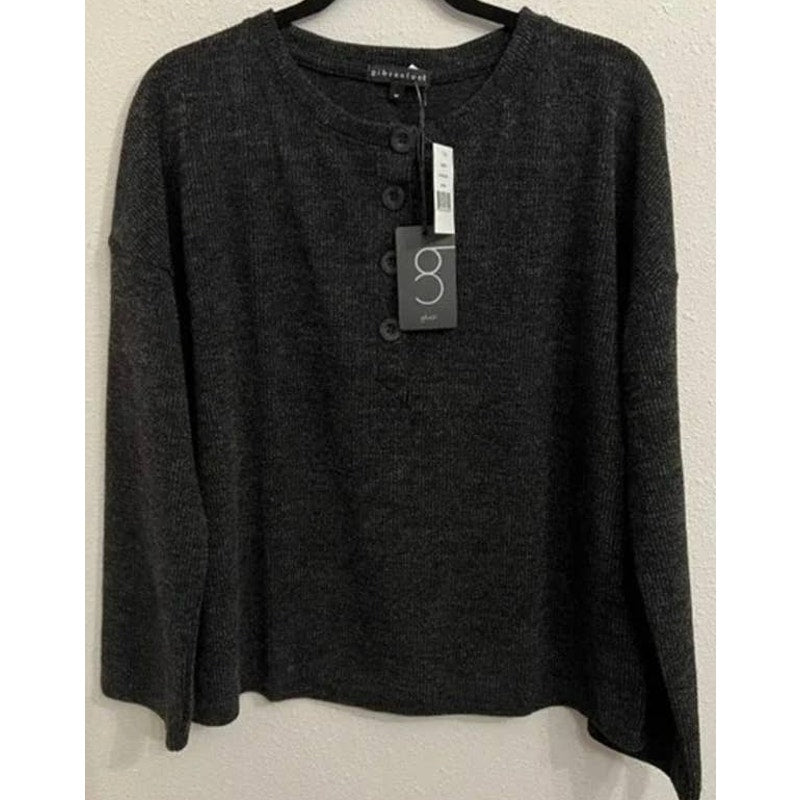 Gibsonlook Sweater Small Dark Gray Melange NEW Henley Crew Stretchy Knit Soft