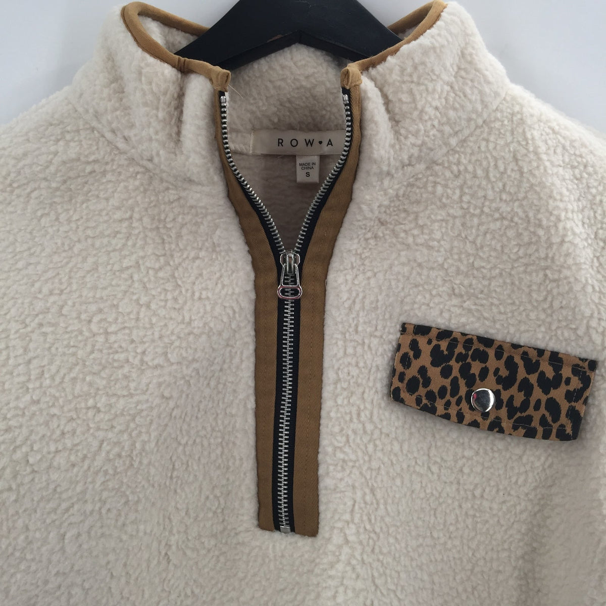 Row A Lyla Leopard Print Quarter Zip Pullover Sweatshirt Fleece Size Small