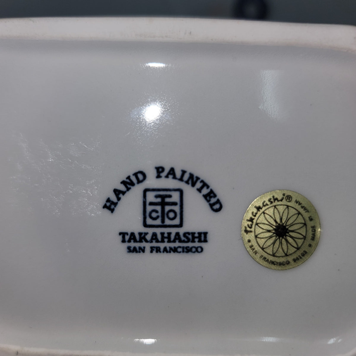 Takahashi San Francisco Japanese Figures Holding Signed Porcelain Box Incense