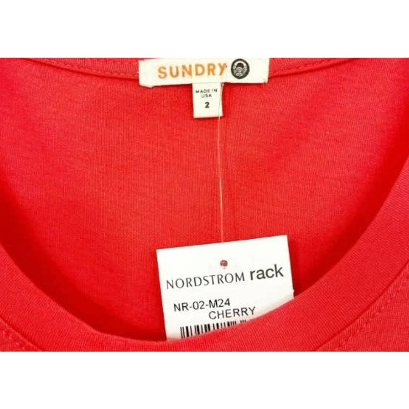 Sundry Womens Ruffle Shoulder Top Size 2/Medium Cherry Red NEW Long Sleeve Scoop