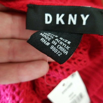DKNY Red Open-Knit Blocked Scarf Open Weave COZY NEW gift holiday Unisex