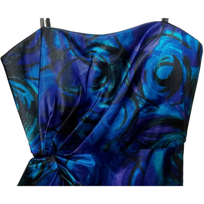 Maggy London Elegant Strapless Cocktail Dress Sz 6 Blue Purple Swirls Formal