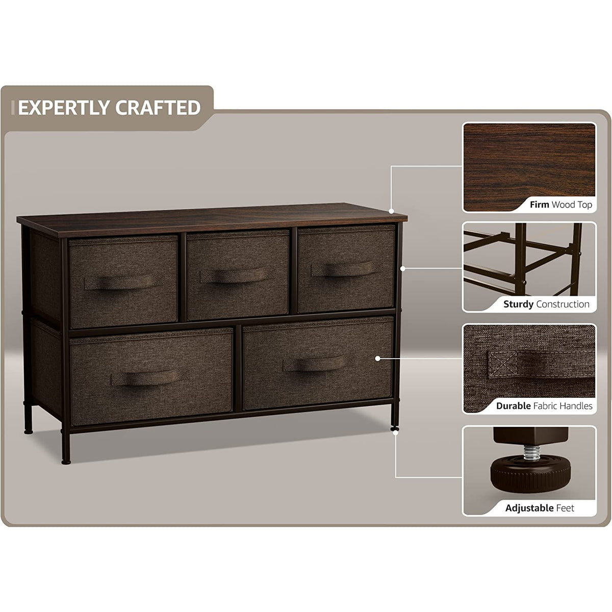 Sorbus Cube Storage Dresser Brown 5 Drawer Chest with Tabletop