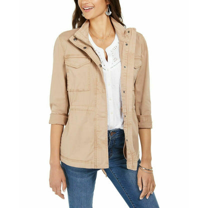 Style & Co NWT Flap Pocket Motorcycle Twill Jacket Zip-Up Long Sleeve Petite Large