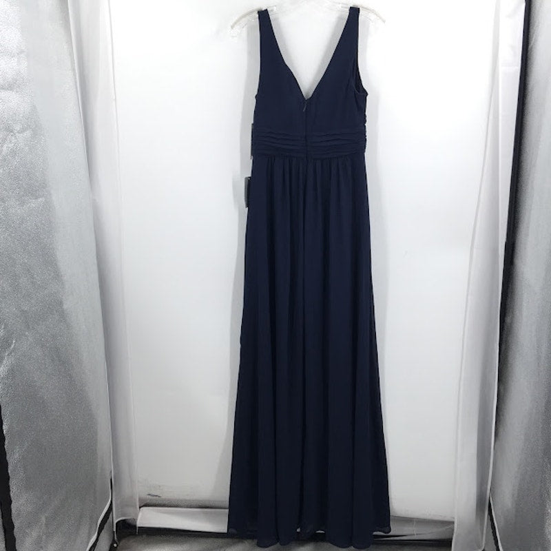 Lulus Formal Dress blue Back Zip Sleeveless Ruched A-line Chiffon Navy Maxi MED