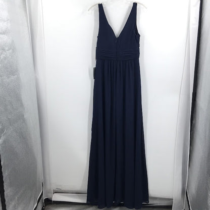 Lulus Formal Dress blue Back Zip Sleeveless Ruched A-line Chiffon Navy Maxi MED