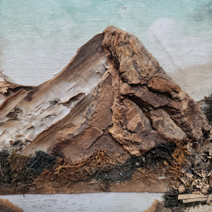 Japanese wood Cork moss landscape MCM art Framed Handcrafted