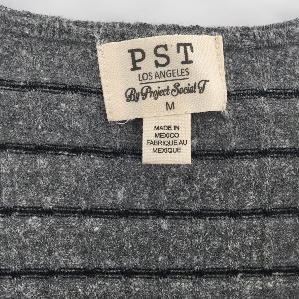 PST Project Social Square Neck Striped Knit Top Grey Black Size Medium NWT