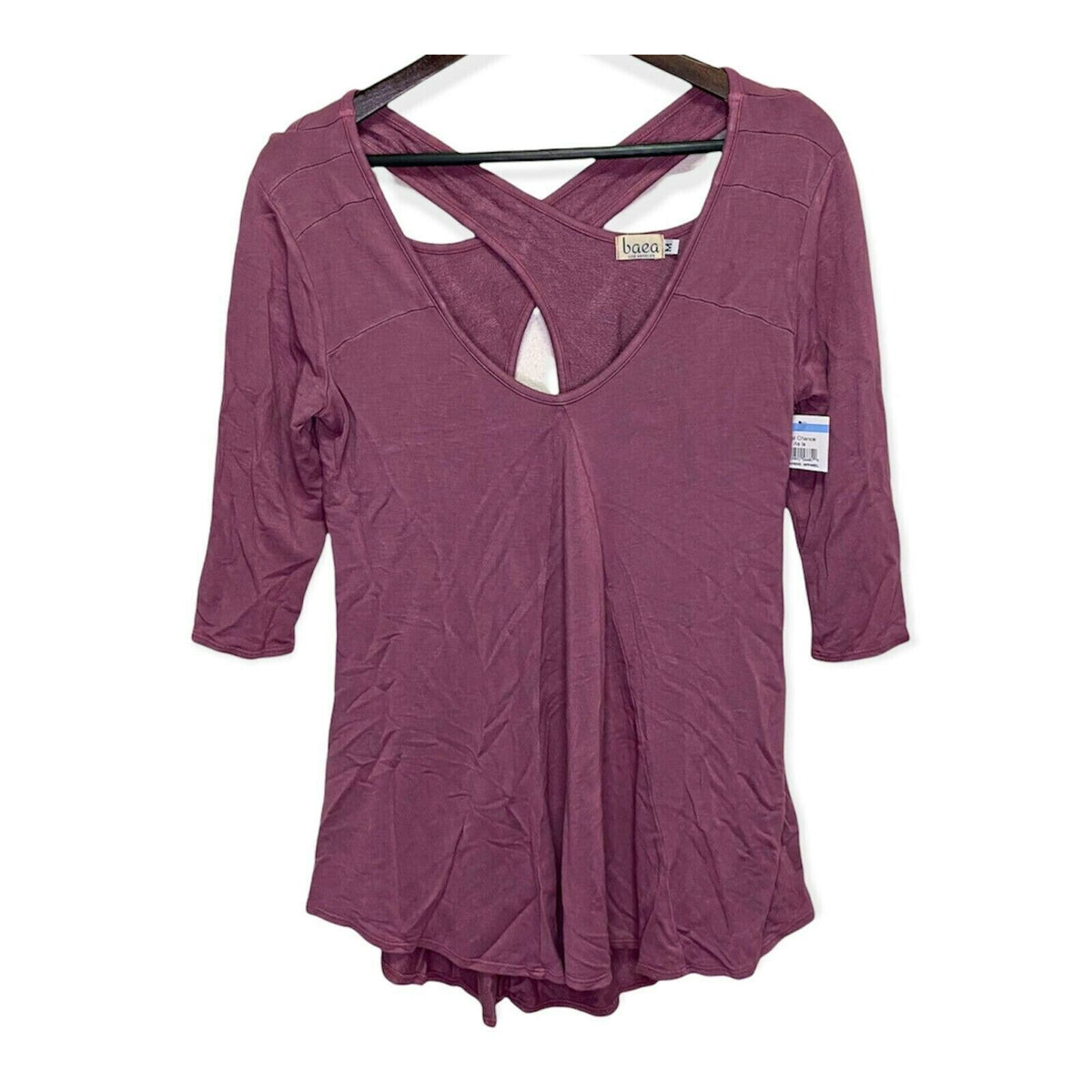 Baea Los Angeles Bohemian 3/4 Sleeve Crossback Pullover Top Sz Medium Pink NWT