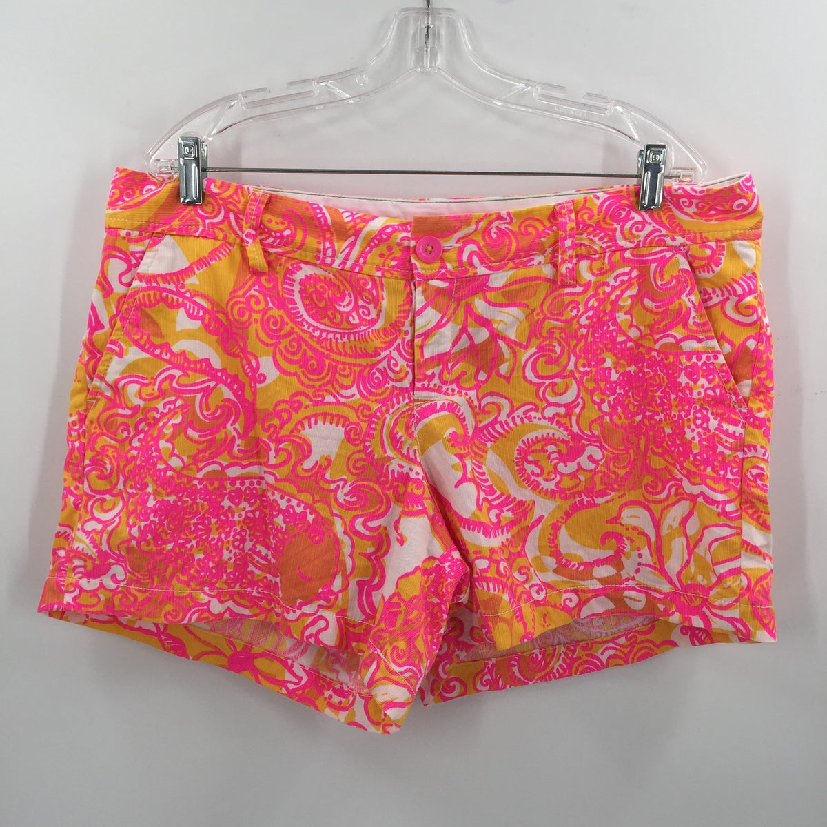 Lilly Pulitzer Callahan Sunshine Yellow Sea Be Seen Pink Orange Shorts Size 16