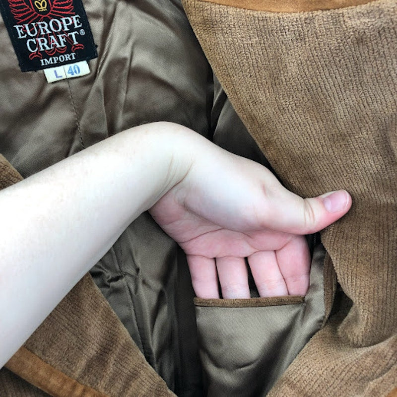 VINTAGE Brown Europe Craft Mens Coat Jacket 40 Long Wide Lapel Textured