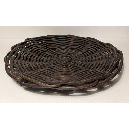Vintage BENT WOOD Shallow Brown Wicker Basket 14.5" Large Plate Serve Ware