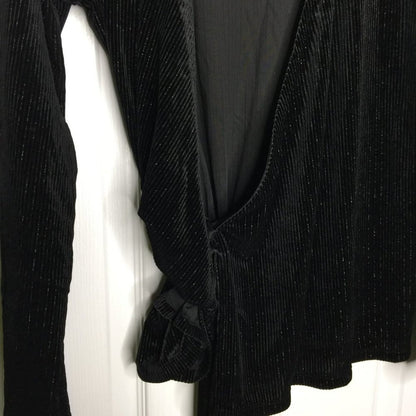 Halogen Velvet Metallic Ribbed Wrap Top Long Sleeve Surplice V-Neck Medium NEW