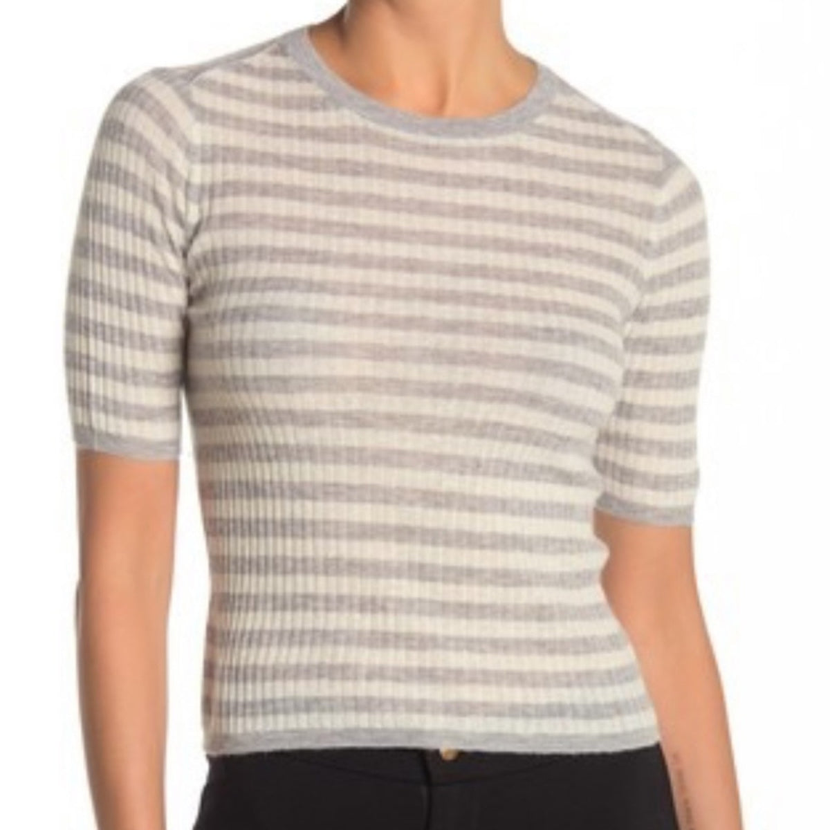 Vince. NWT Striped Short Sleeve Cashmere Blend Knit Top Size XS