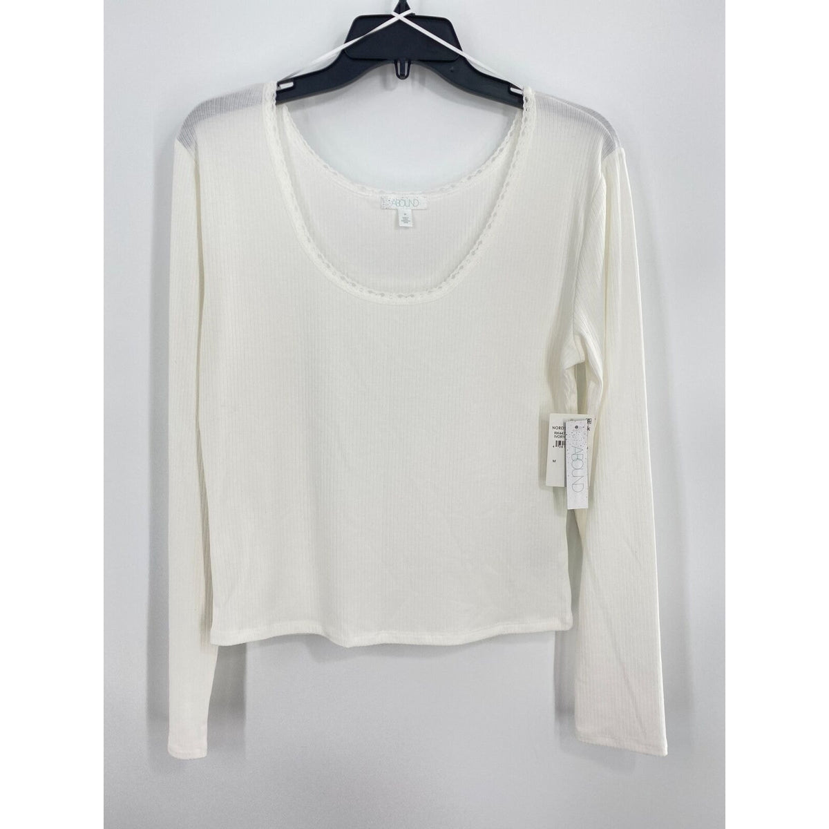 ABOUND Ivory Medium NEW Long Sleeve Lace Trim T-Shirt Scoop Neck Soft Stretchy
