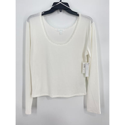 ABOUND Ivory Medium NEW Long Sleeve Lace Trim T-Shirt Scoop Neck Soft Stretchy