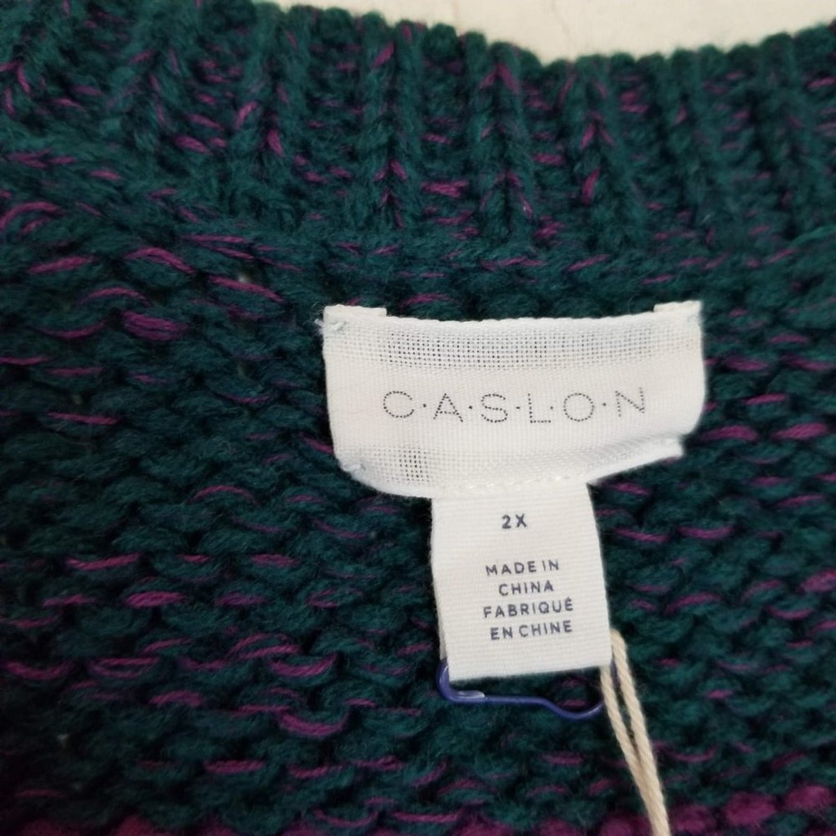 NEW Caslon Pullover Sweater V-Neck Long Sleeves Mixed Stripe Purple Multi 2X