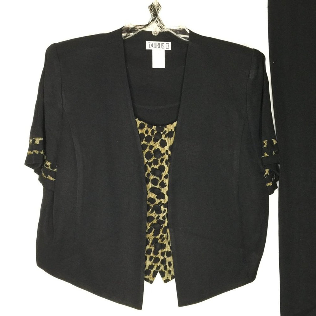 Taurus vintage 2 Pc Set Short Sleeve Leopard Top Suit Straight pleated Pant 12 P