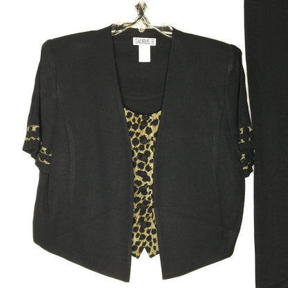Taurus vintage 2 Pc Set Short Sleeve Leopard Top Suit Straight pleated Pant 12 P