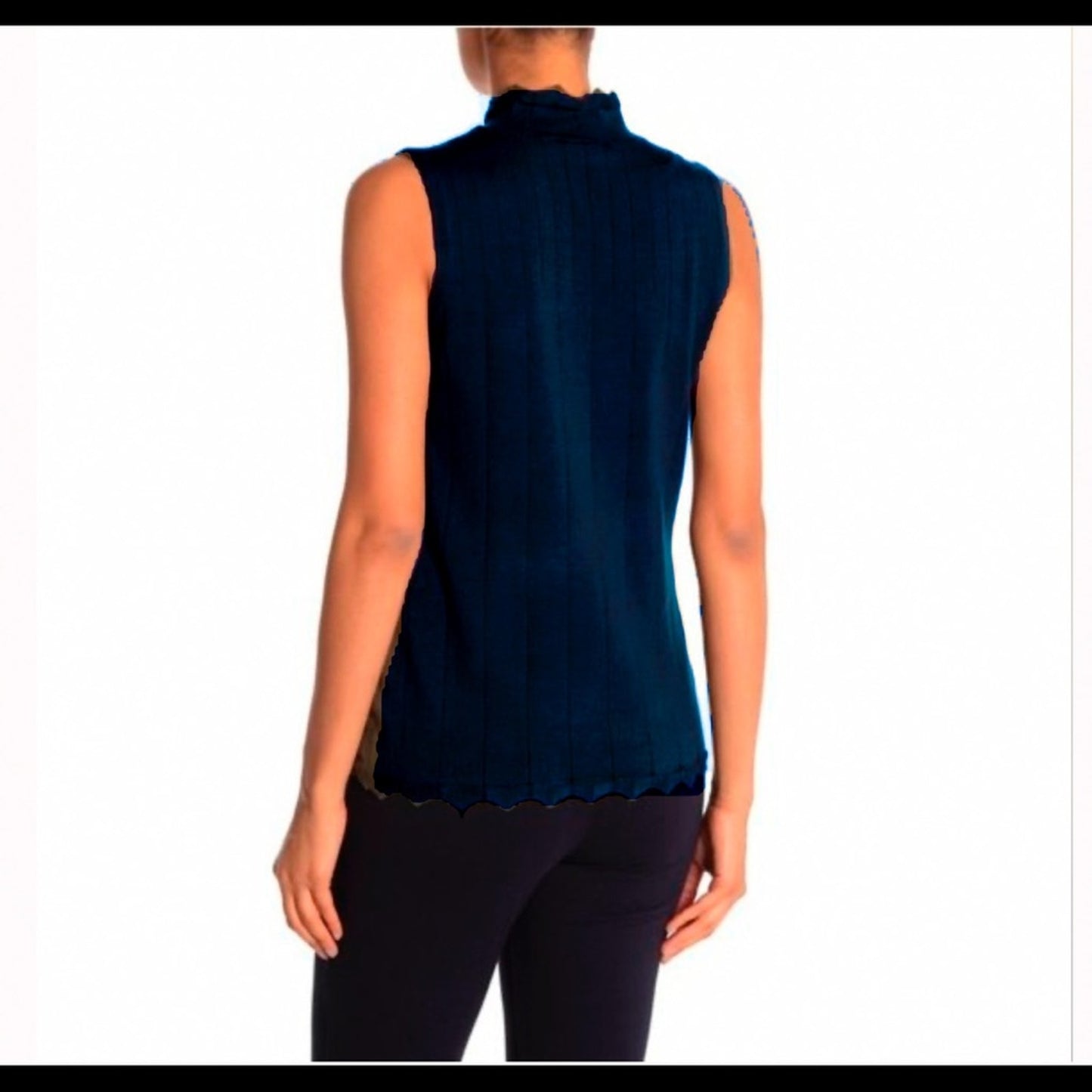 Devotion by Cyrus NEW Navy Blue Scallop Trim Mock Neck Tank Size Large