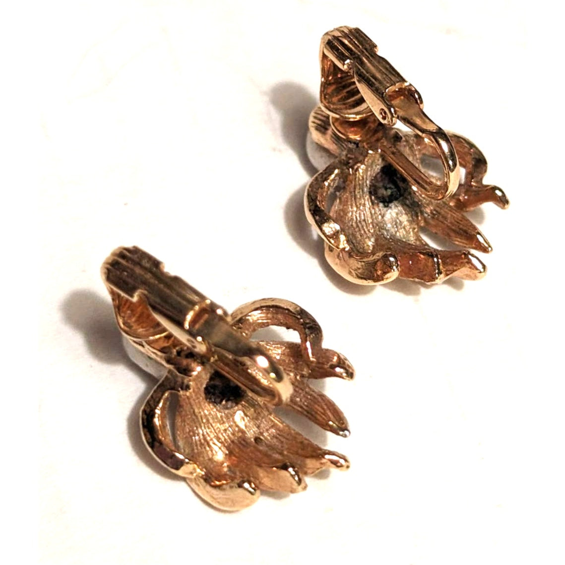Vintage Costume Jewelry Golden Clip On Earrings Pearl Shooting Star Rhinestones