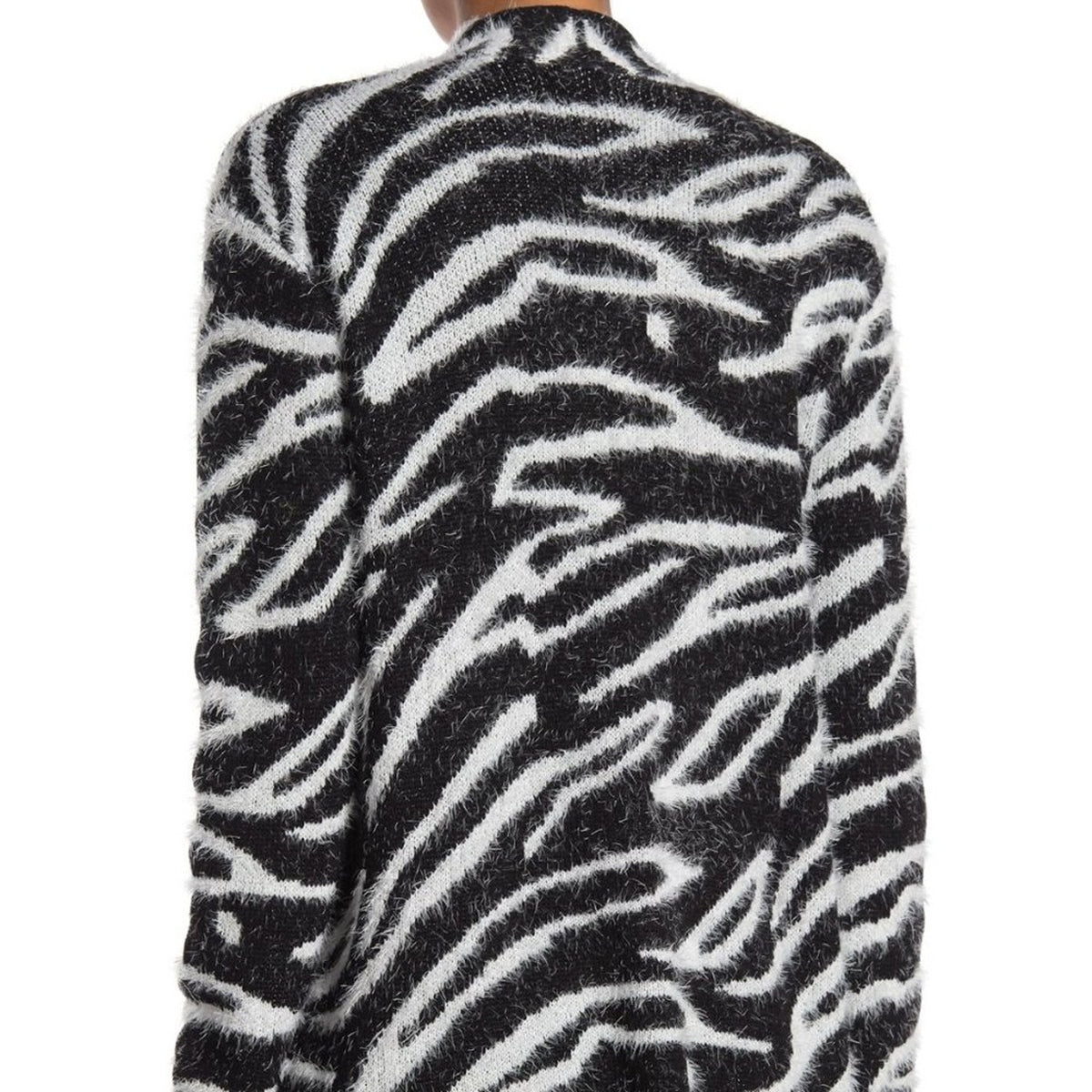 Susina Open Front Cardigan Sweater Long Sleeve Zebra Print Black-White LARGE
