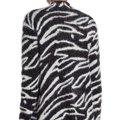 Susina Open Front Cardigan Sweater Long Sleeve Zebra Print Black-White LARGE