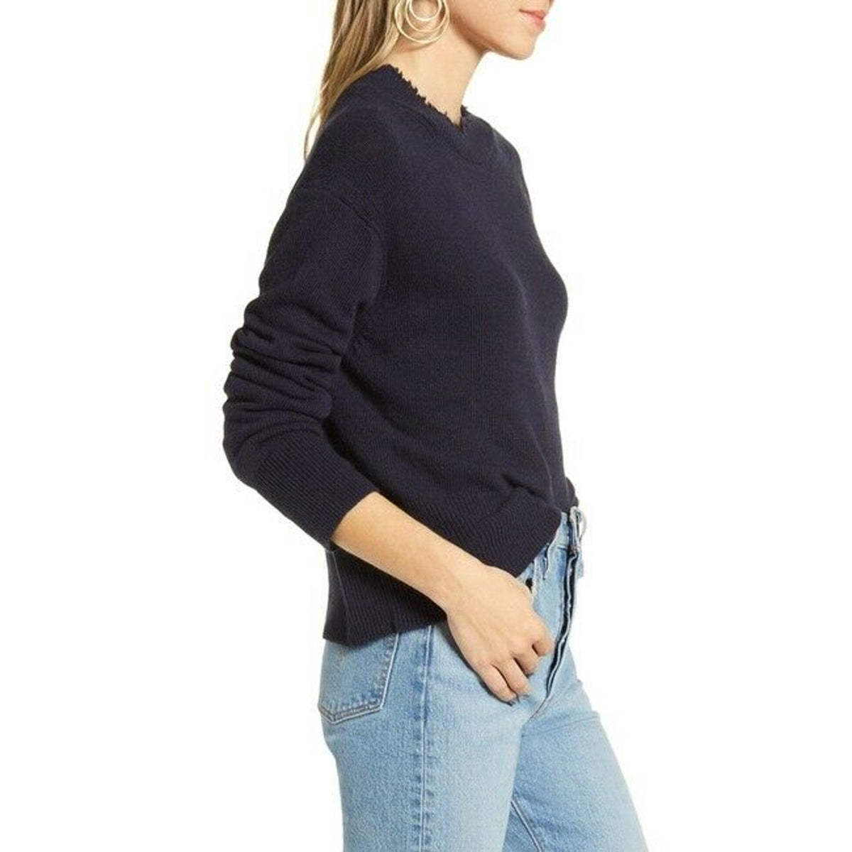 Treasure & Bond Distressed Pullover Sweater Long Sleeves Crew Neck X-Small NWT