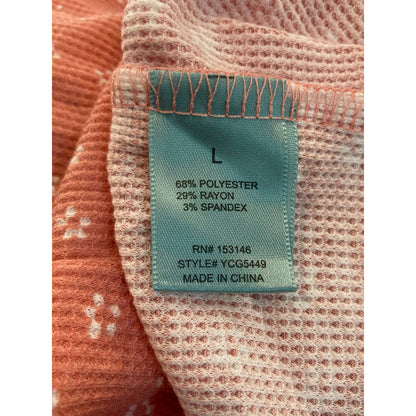Good Luck Gem V-Neck Lightweight Waffle Pullover Top Size Large in Peach NWT