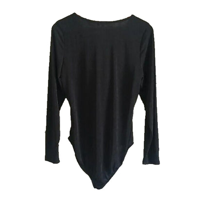 Curvy Sense Womens Sharon Cowl Scoop Neck Long Sleeve Knit Bodysuit 2X Black NWT