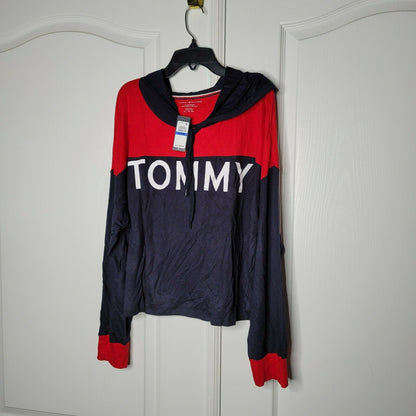 Tommy Hilfiger Color Blocked Cropped Knit Jersey Long sleeve Hoodie Size XL New