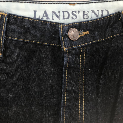 Lands End Stretch Straight Legs Denim Jeans High Rise Solid Dark Blue Size 36