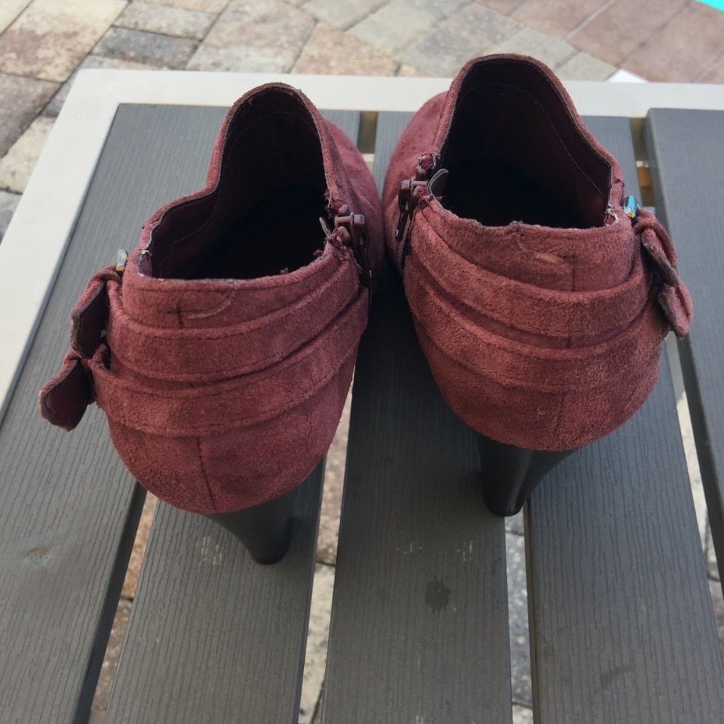 White Mountain Wine Bordeaux Booties Suede Side Zip Heels Shoes Women 7.5 Medium