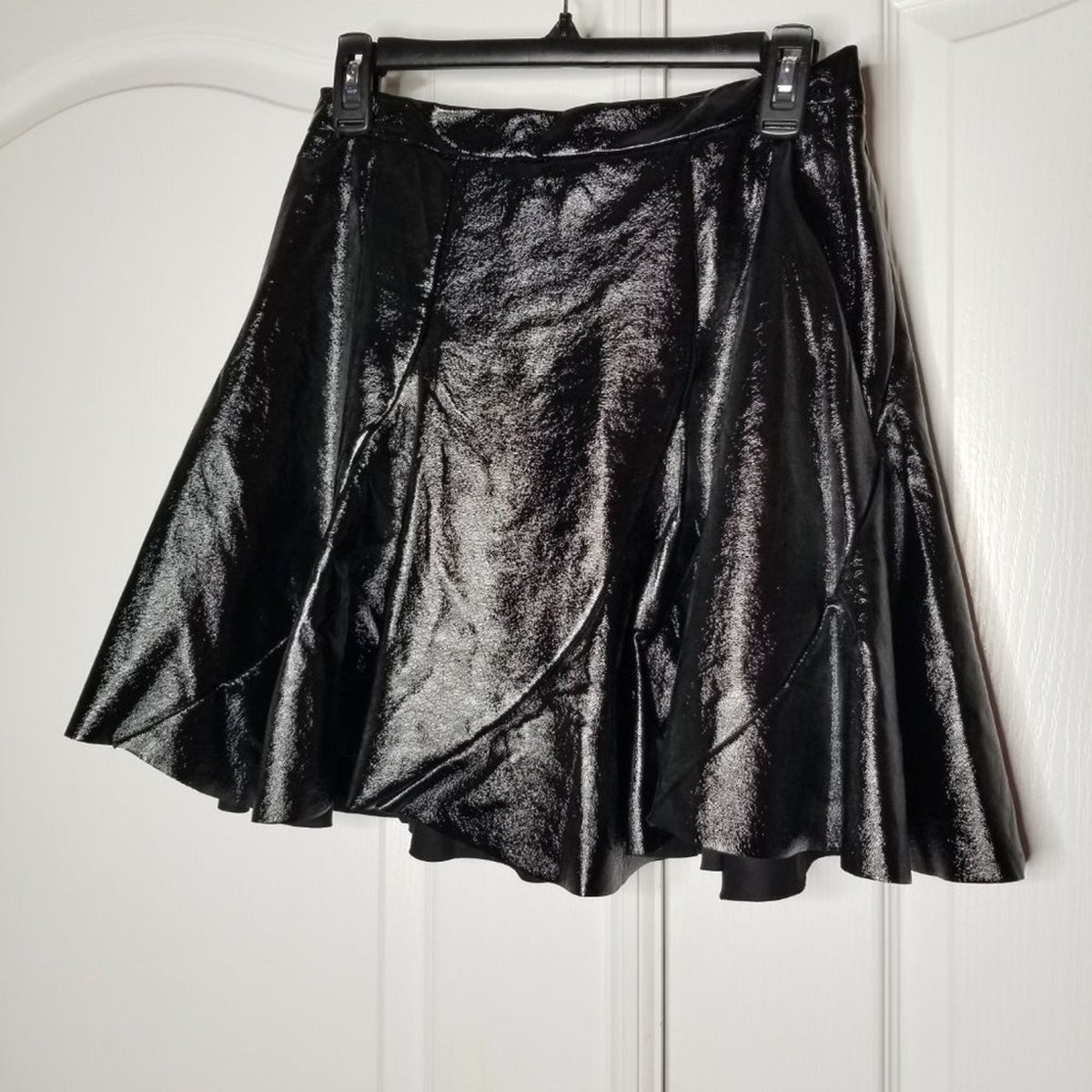 TopShop Black Idol Mini Flippy Skirt Faux Leather 8 PUNK Goth Circle Short