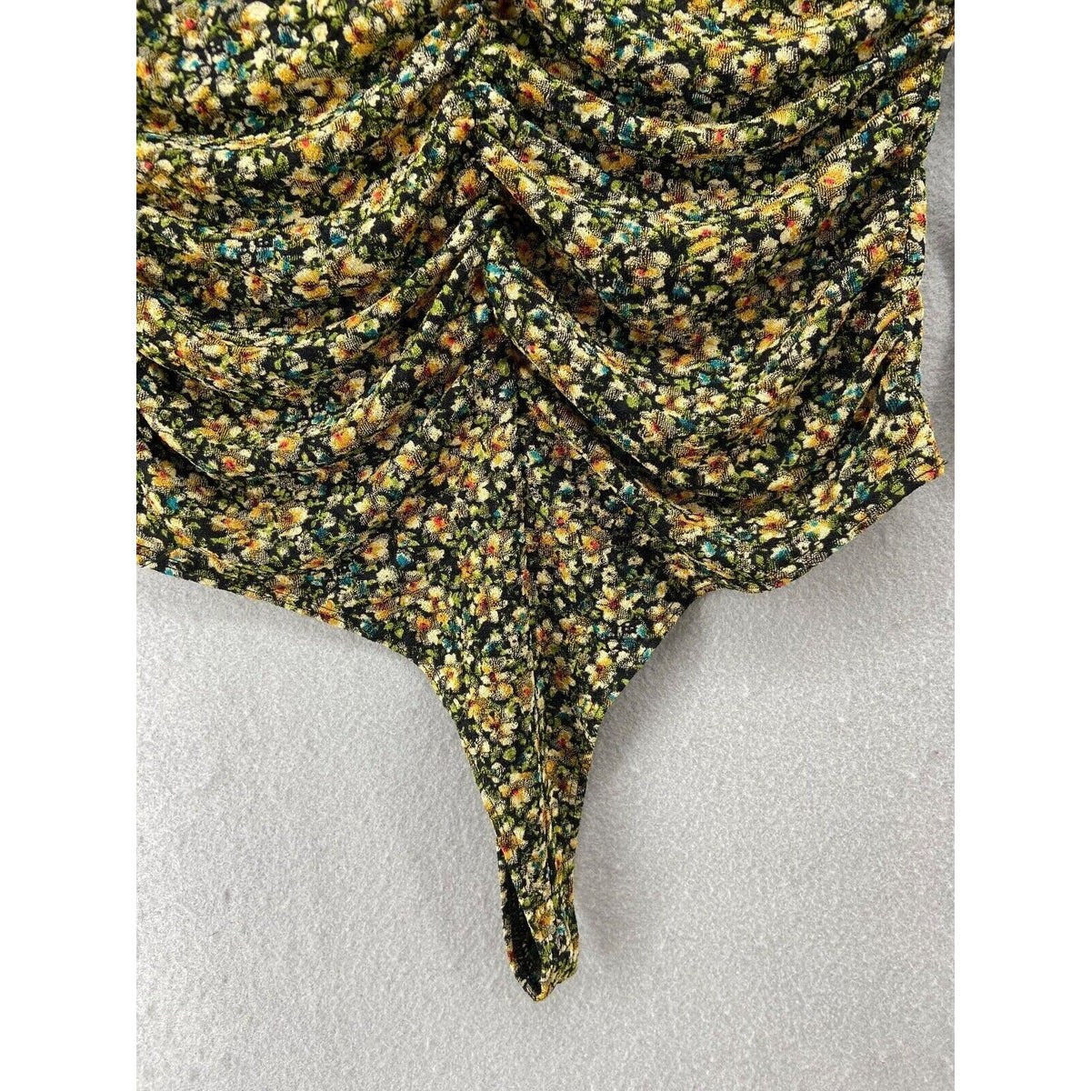 Leith Pull On Sleeveless Ruched V-Neck Bodysuit Black Mini Bloom XX-Large NWT
